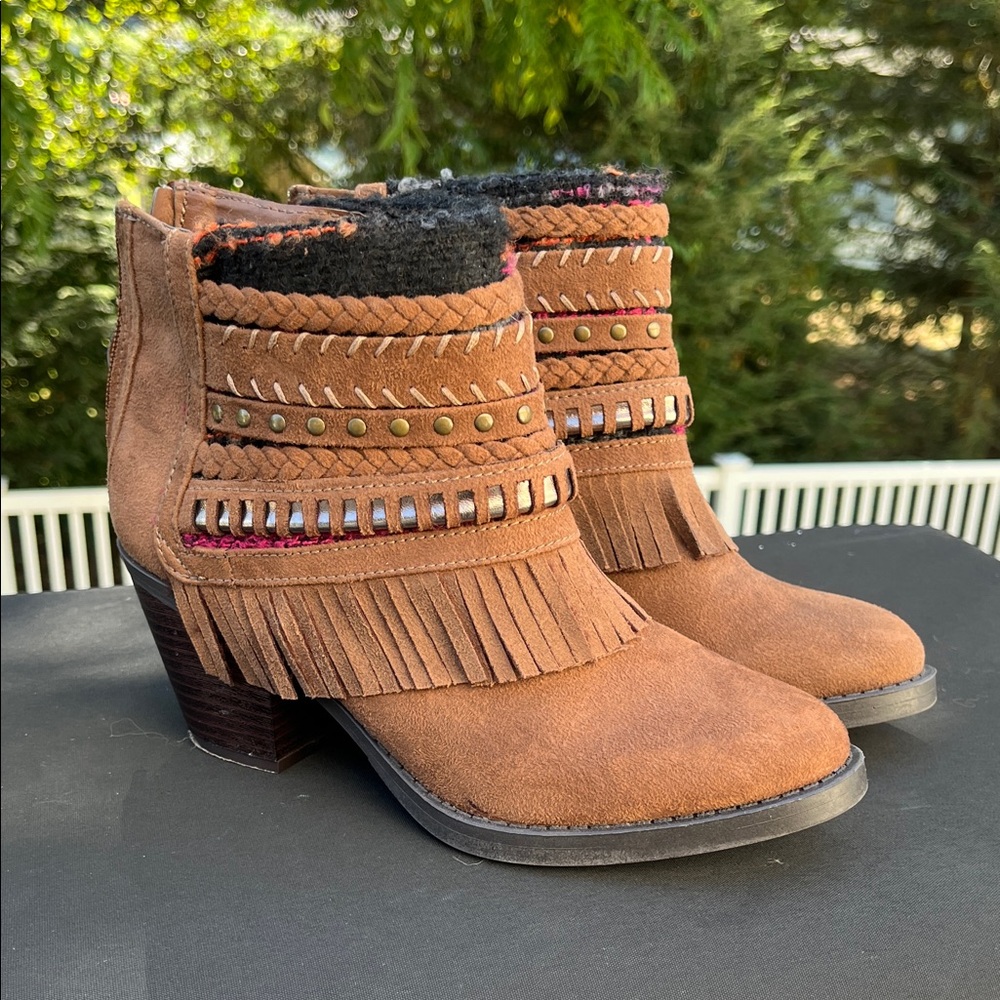 Mudd Brown Fringe Ankle Booties
